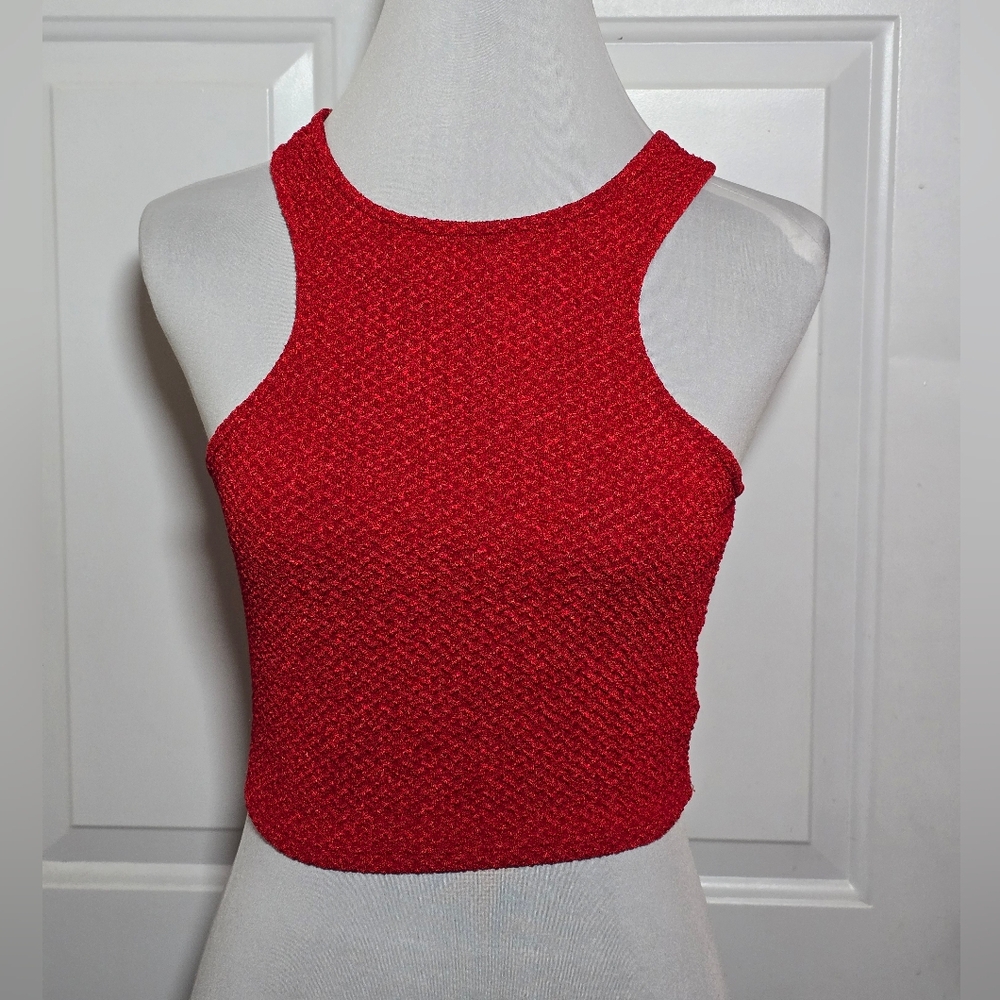 Monaco Red Textured Crop Top